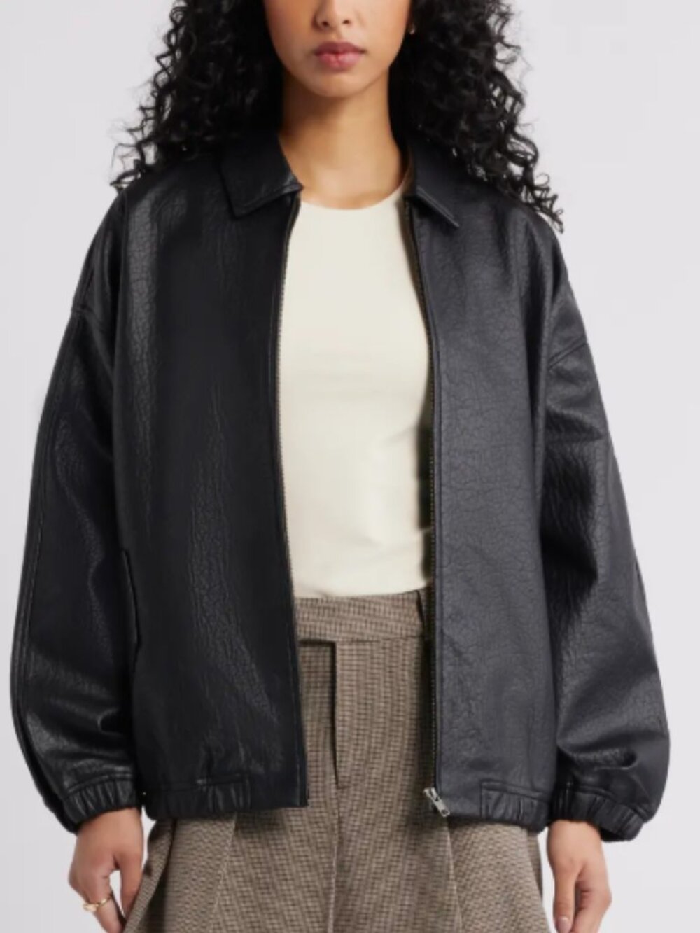 Open Edit Oversize Faux Leather Jacket – Black – Size L/XL